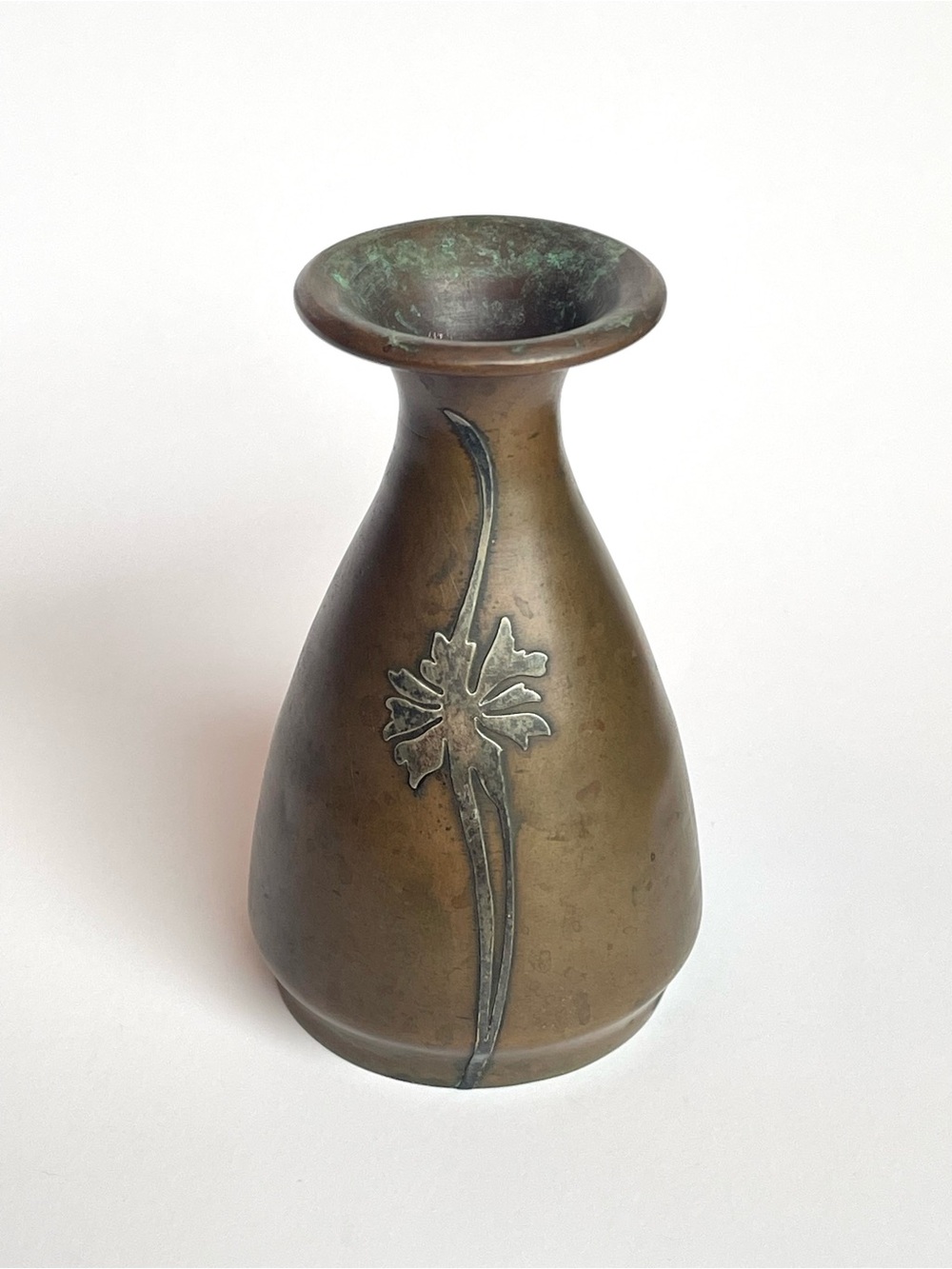 Antique Heintz Sterling on Bronze Bud Vase Antique Arts & Crafts Floral Overlay